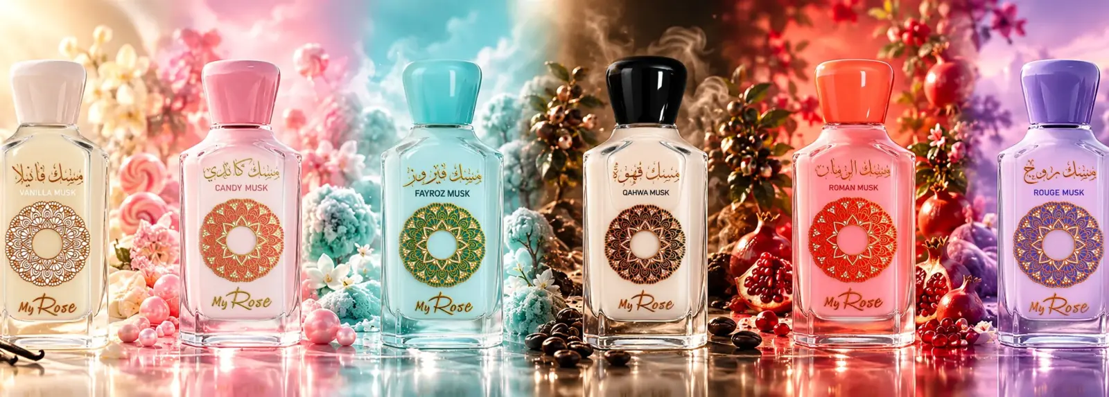 My Rose musk fragrances by Musky in vanilla, fayroz and qahwa